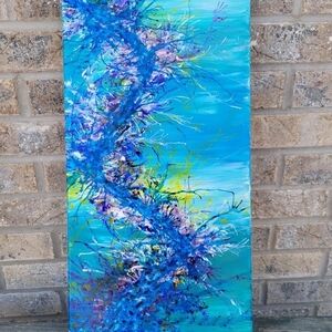 ✨️Abstract Blue Floral Swirl Canvas Painting